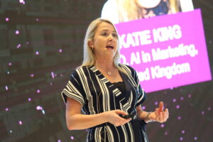 Katie King delivering a speech