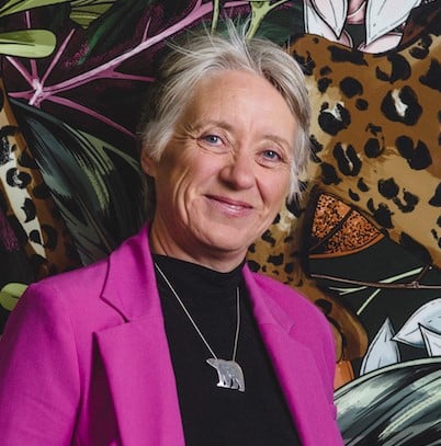 Ann Daniels headshot motivational speaker smiling wearing a pink blazer